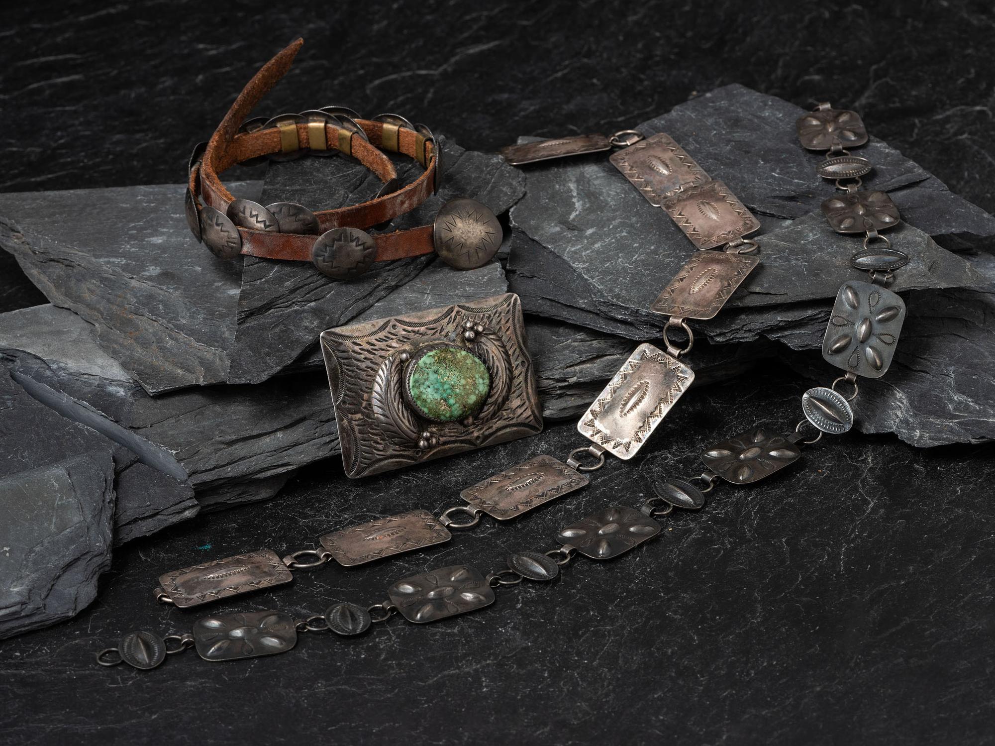 Navajo Silver Link Concha Belts and Belt Buckle, PLUS