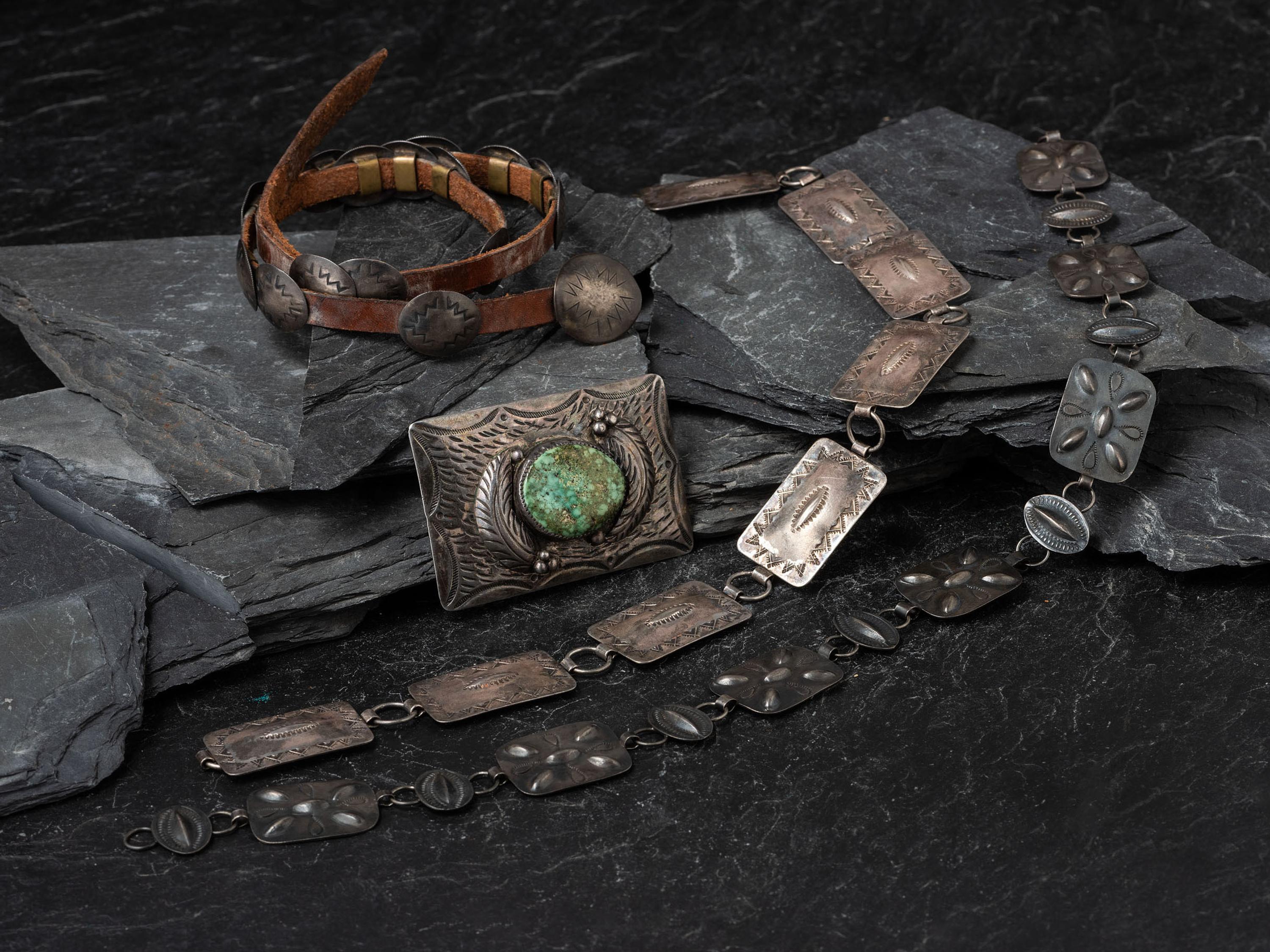 Navajo Silver Link Concha Belts and Belt Buckle, PLUS