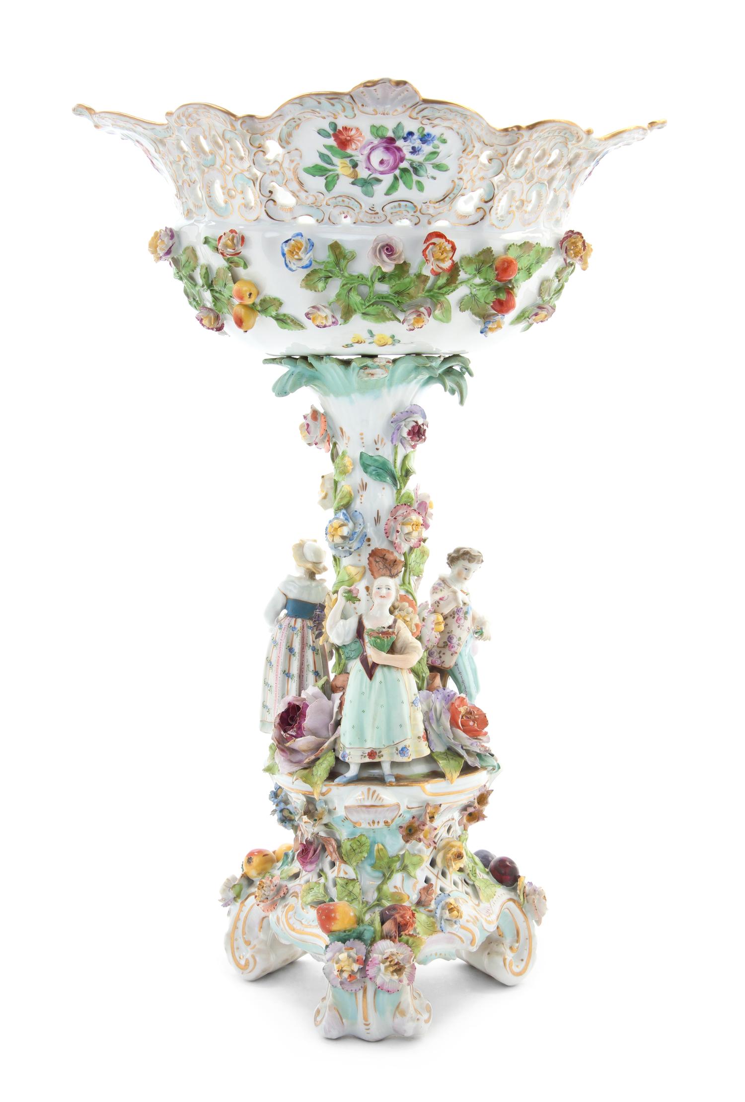 A German Porcelain Figural Center Bowl, Height 19 1/4 inches.
