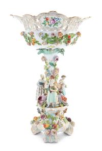 A German Porcelain Figural Center Bowl, Height 19 1/4 inches.