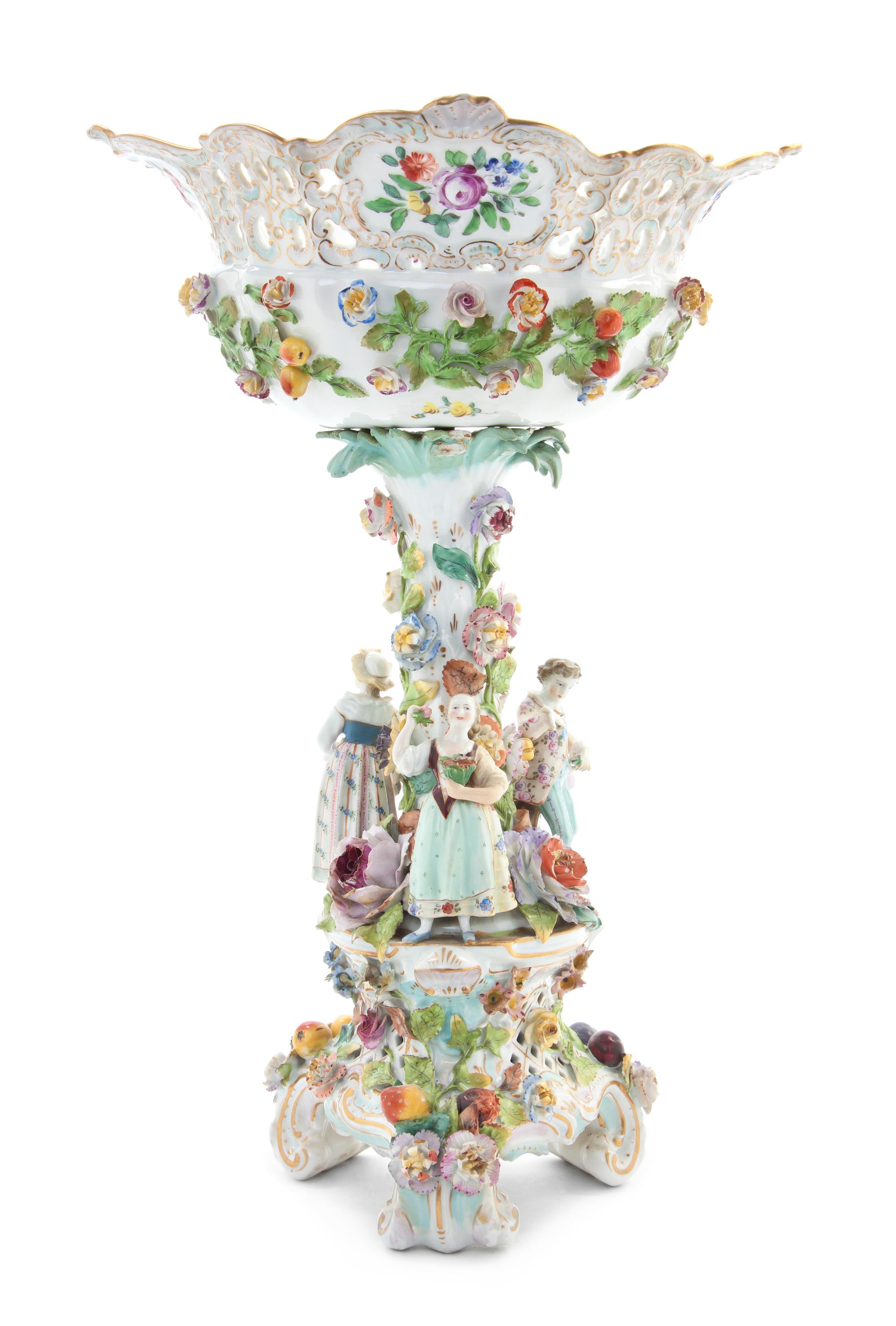 A German Porcelain Figural Center Bowl, Height 19 1/4 inches.
