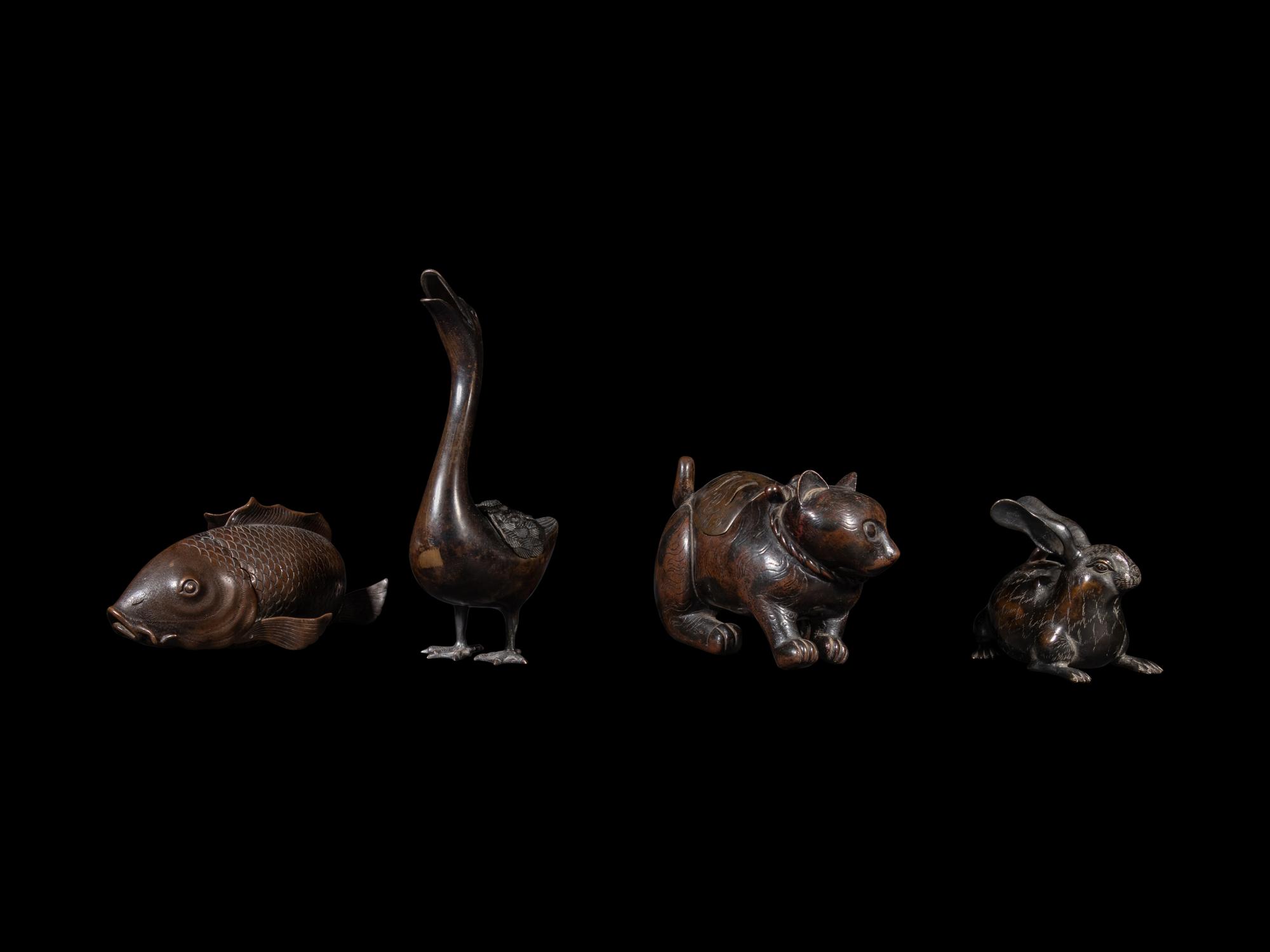 Four Japanese Animal-Form Incense Burners