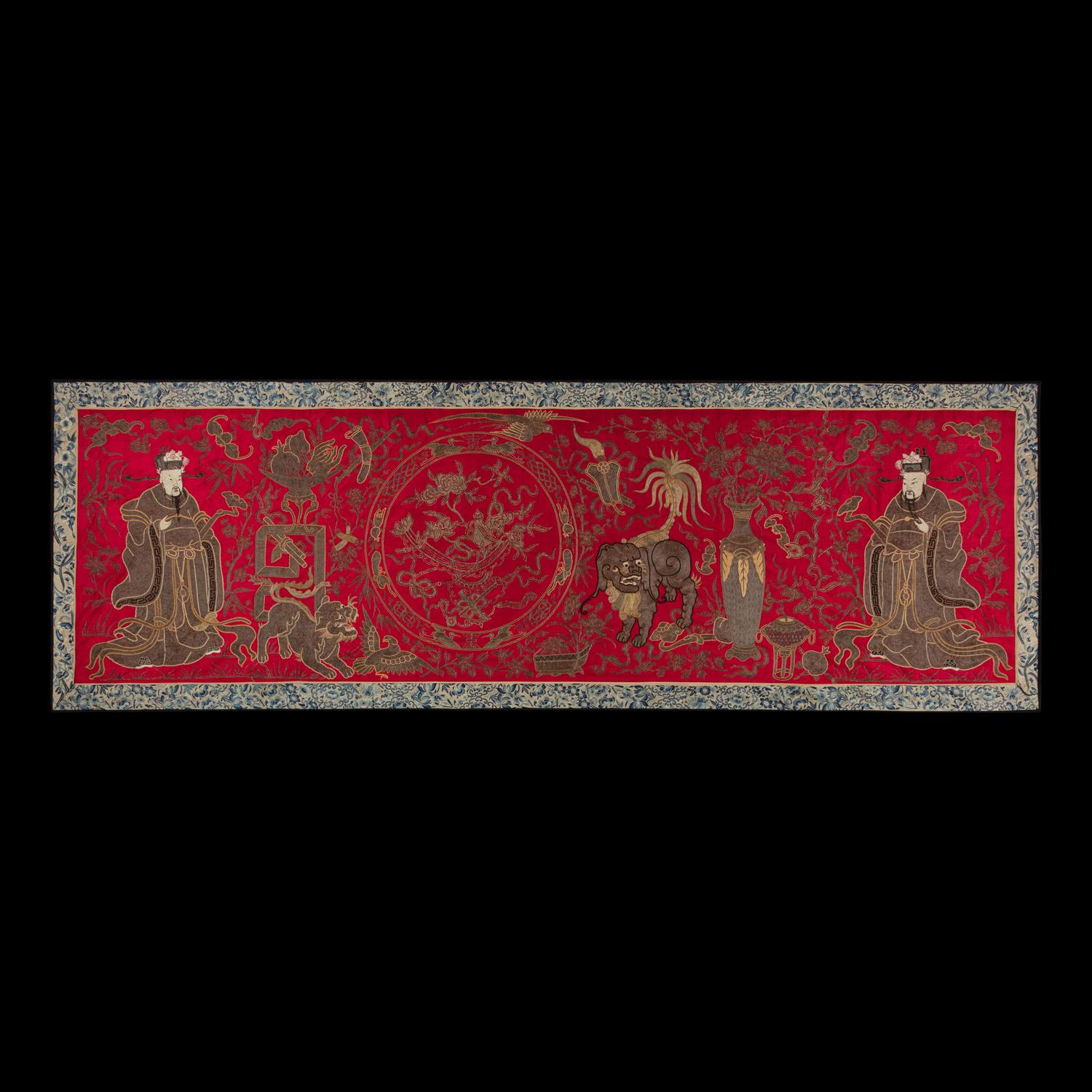 A Chinese Red Ground Embroidered Silk 'Immortals' Panel, Late 19th-Early 20th Century — 清晚期 紅地綉八仙圖