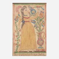 A Fraktur drawing: Girl with a Bird Williams Township, Northampton County, PA, circa 1820