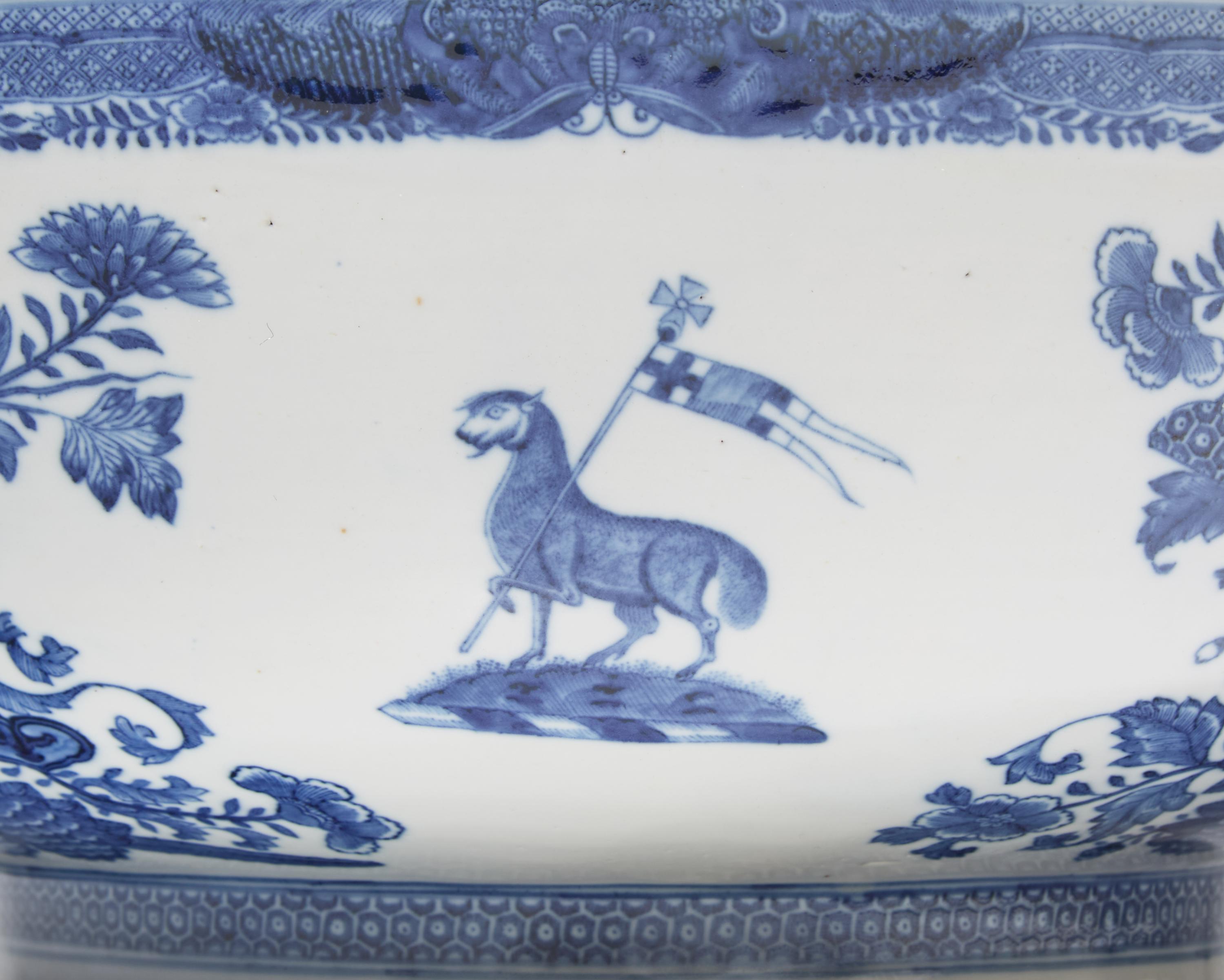 A Large Chinese Export Porcelain Blue Fitzhugh Armorial Punch Bowl Bearing the Roberts Crest