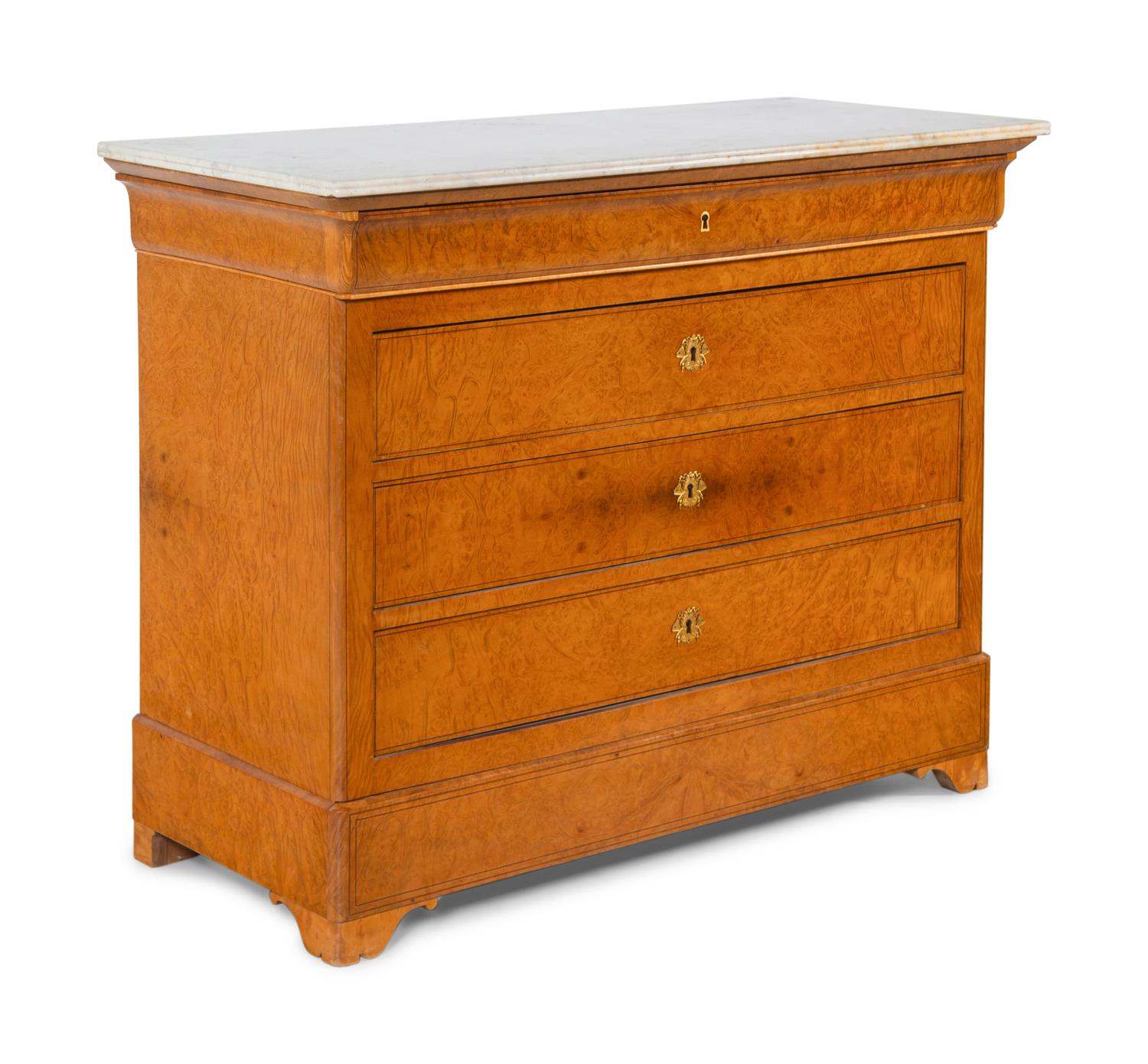 A Louis Philippe Burlwood Marble-Top Commode
