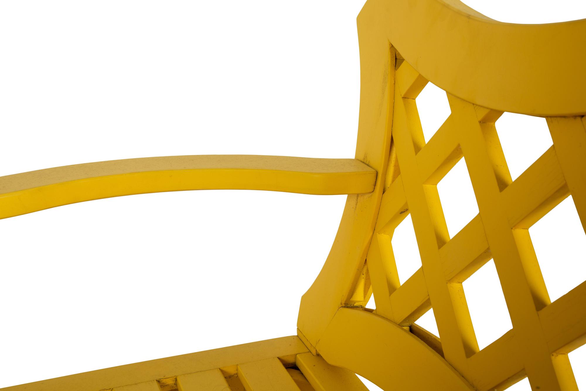 Two Yellow Painted Wood Garden Benches — 20TH CENTURY