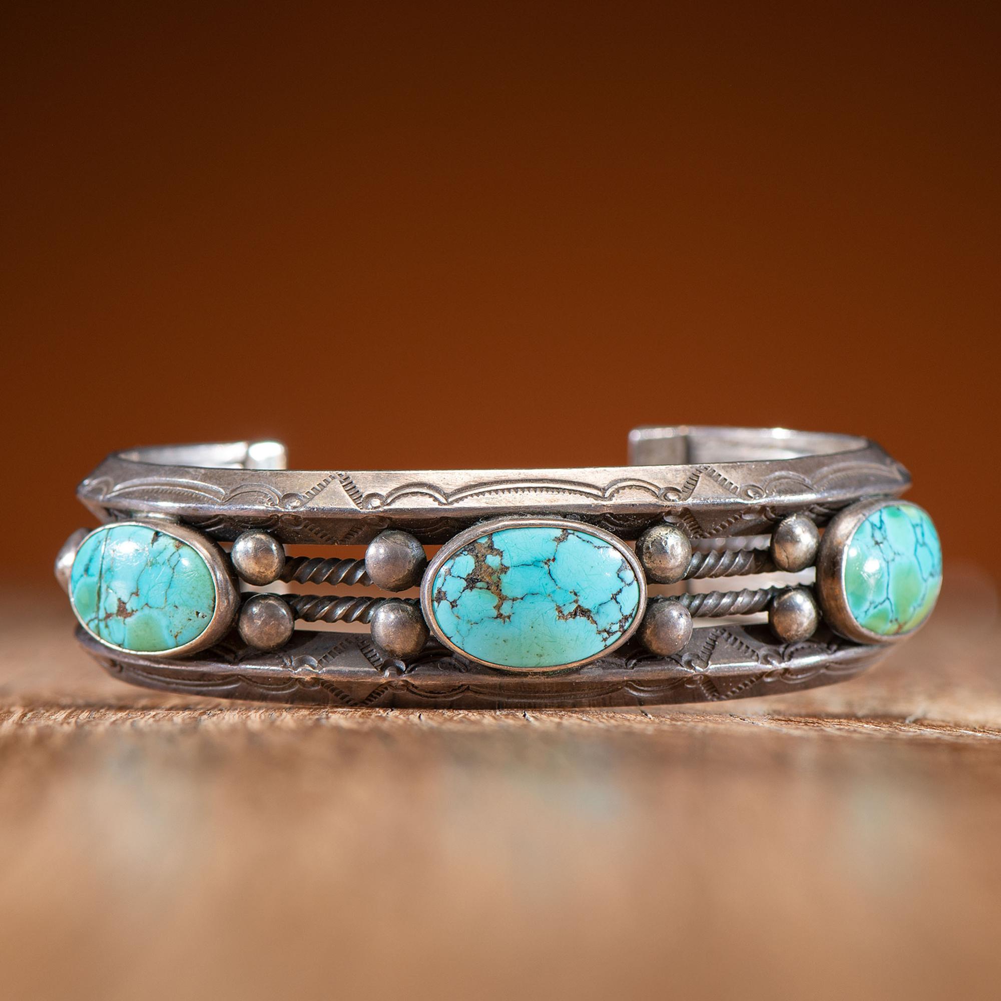 Navajo Silver and Turquoise Cuff Bracelet