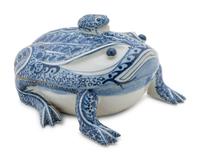 A Chinese Export Blue and White Frog-Form Covered Box