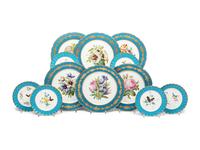 A Set of Six French Porcelain Botanical Dessert Plates and Six French Porcelain Bread Plates