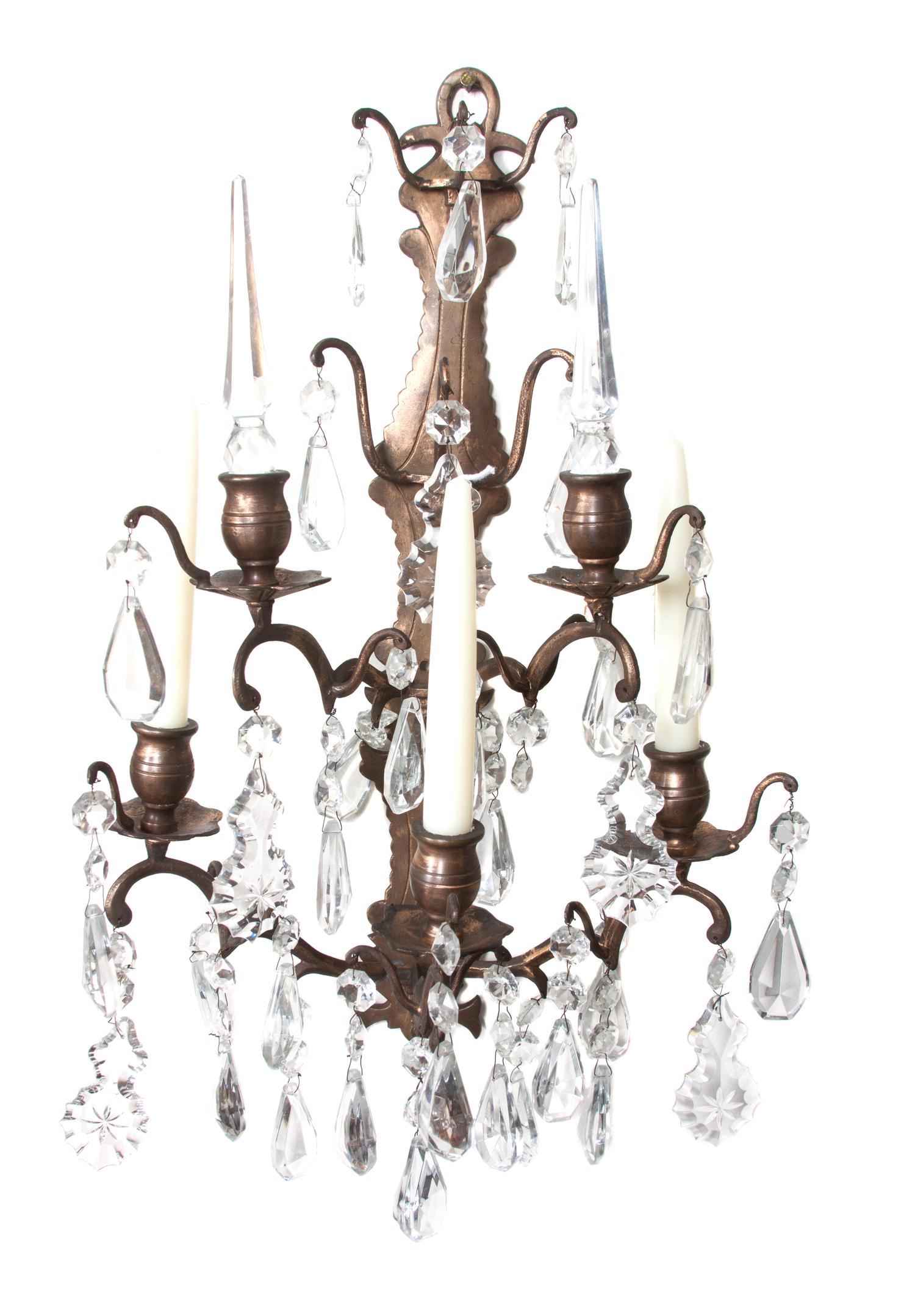 A Pair of French Gilt-Bronze Five-Light Sconces Height 18 inches.