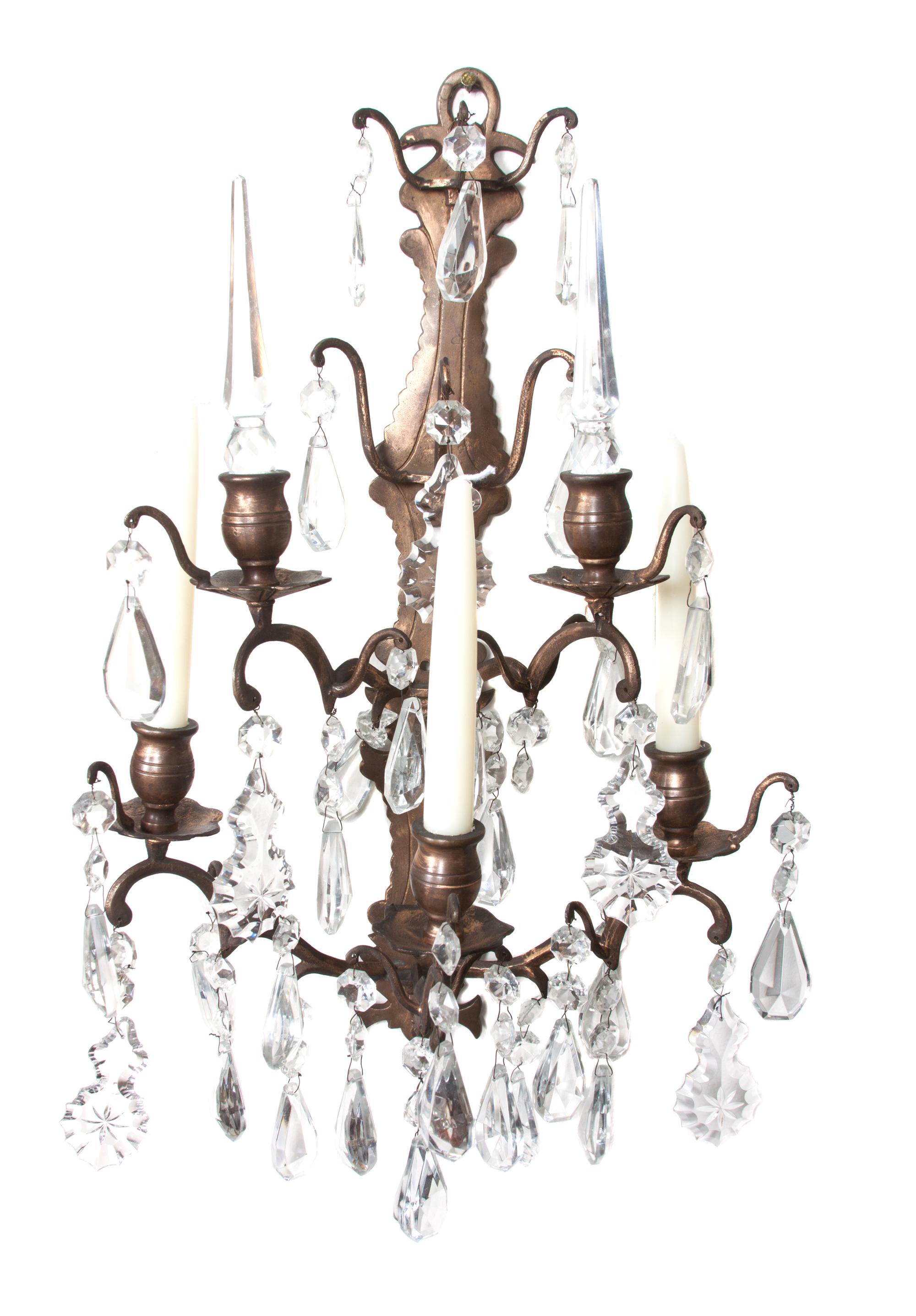 A Pair of French Gilt-Bronze Five-Light Sconces Height 18 inches.