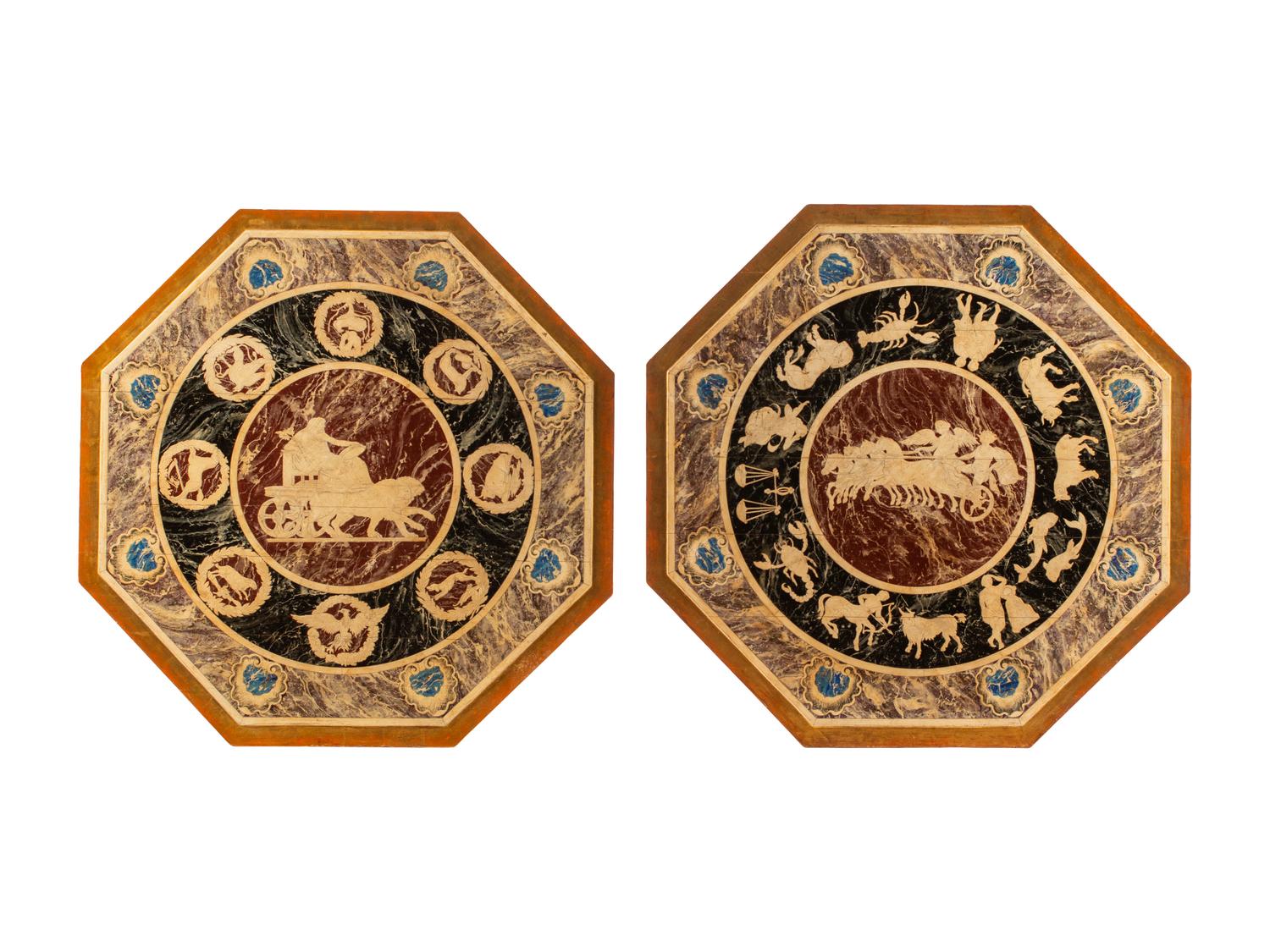 A Pair of Italian Grotto Style Painted and Parcel Gilt Tables