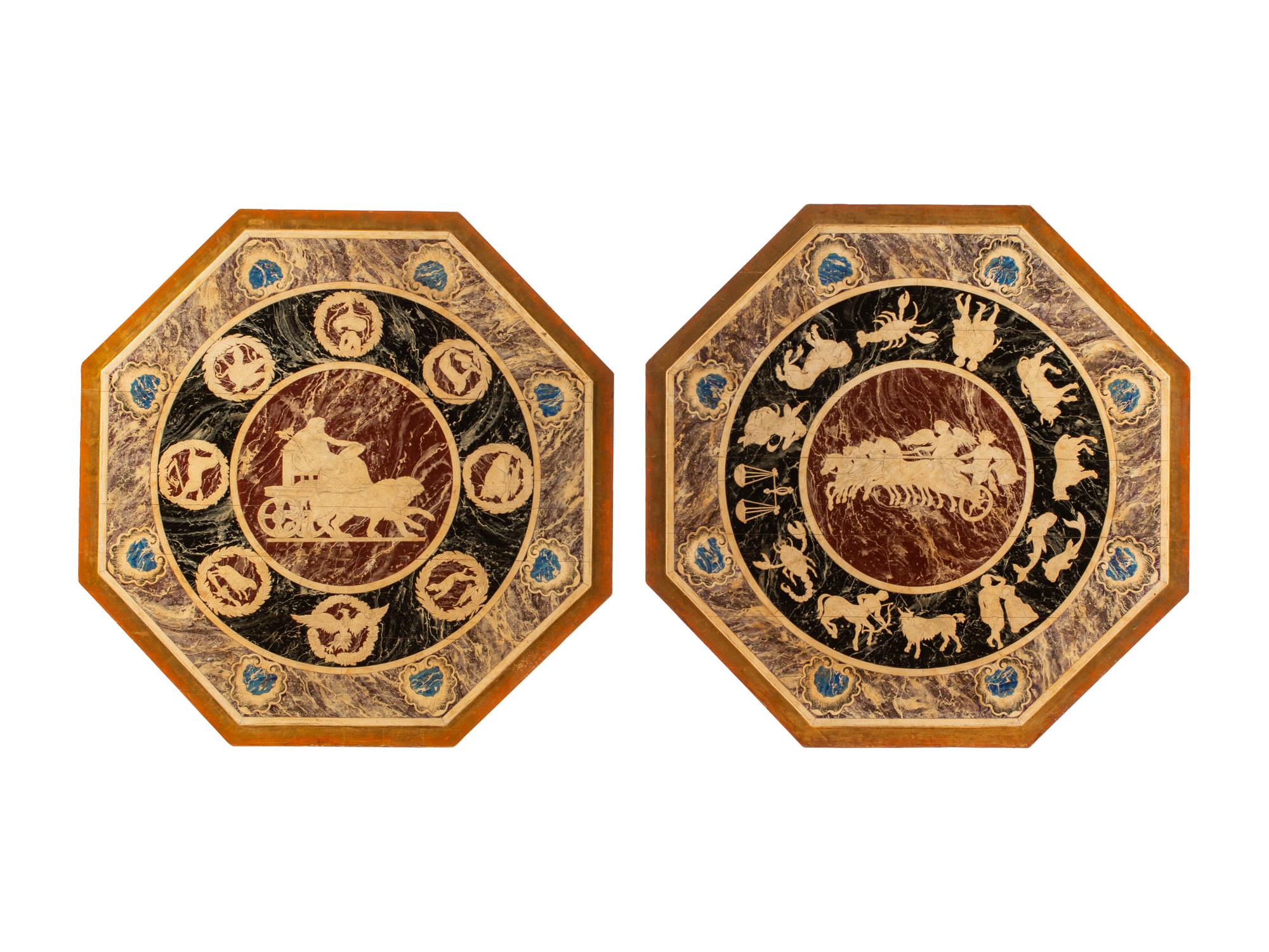 A Pair of Italian Grotto Style Painted and Parcel Gilt Tables
