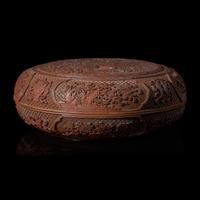 A Large Chinese Cinnabar Lacquer Circular Box and Cover, Late 19th/ Early 20th century 晚清民國 剔紅大捧盒