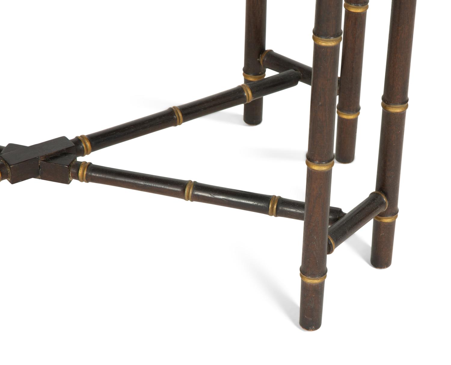 A Brass-Mounted Black and Gilt Lacquer Tray Top Table and Stand