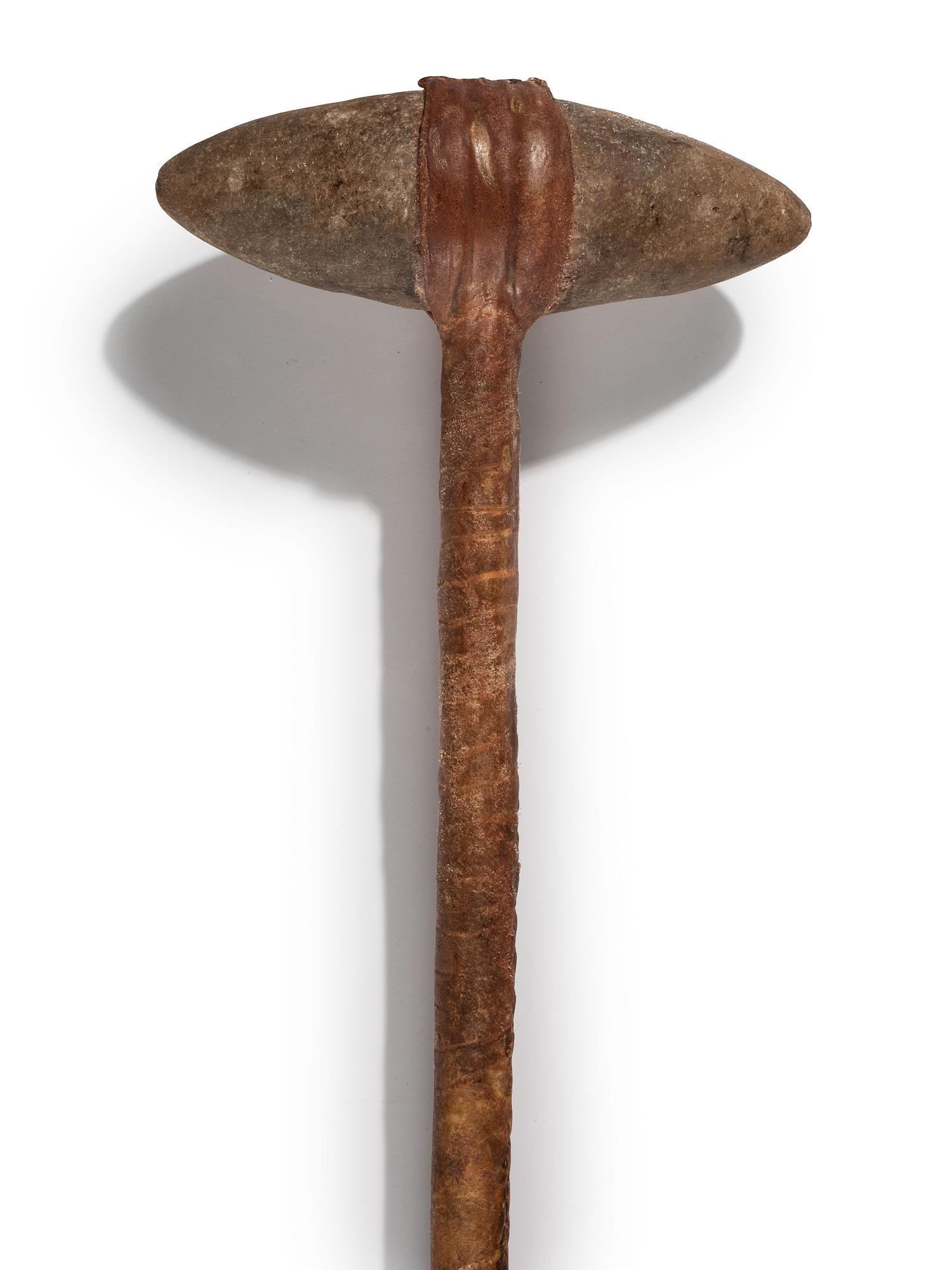 Plains Stone Club, with Buffalo Hide Wrapped Handle