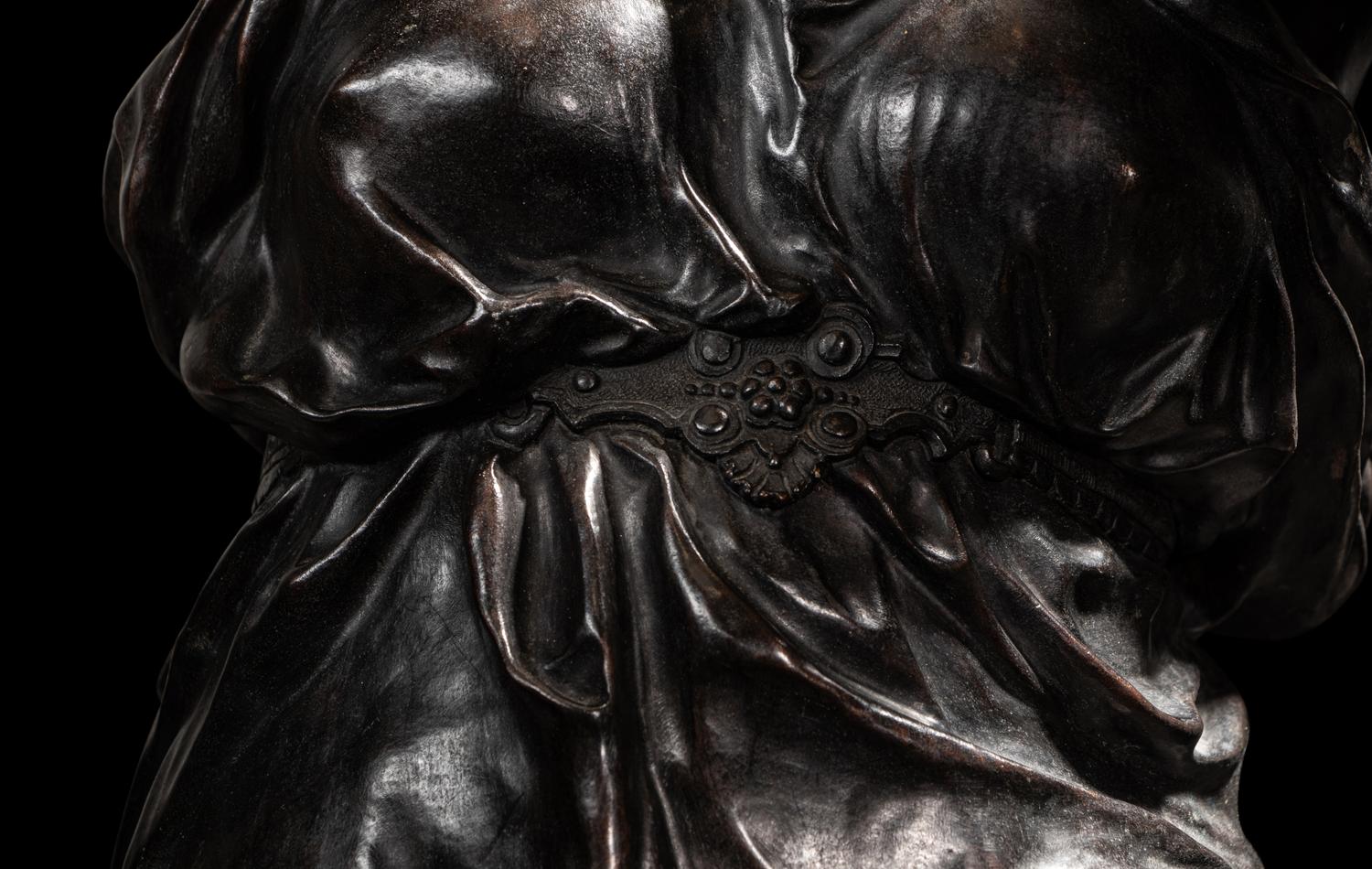 A Pair of Monumental Gilt and Patinated Bronze and Rouge Marble Figural Torchères