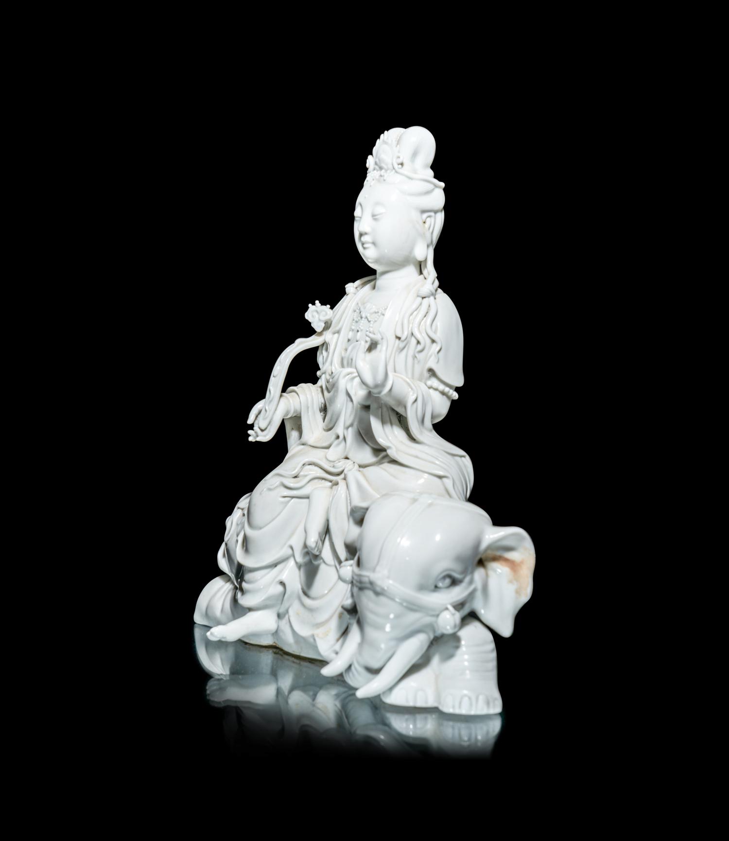 A Pair of Chinese Blanc-de-Chine Porcelain Figures of Guanyin