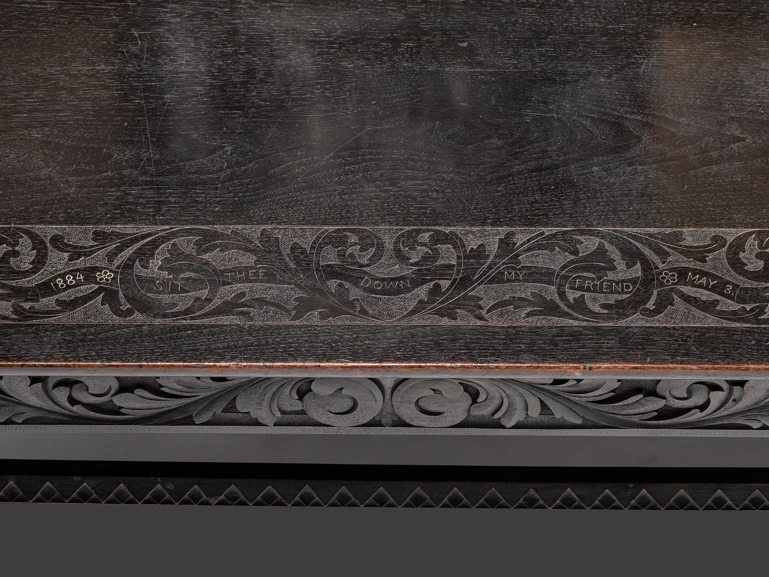 Cincinnati Art-Carved Bench with Inset Painted Panels, 1884