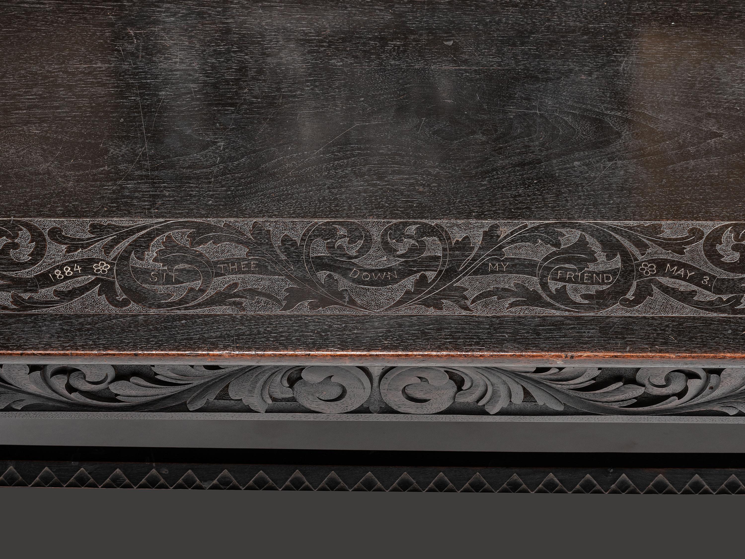 Cincinnati Art-Carved Bench with Inset Painted Panels, 1884