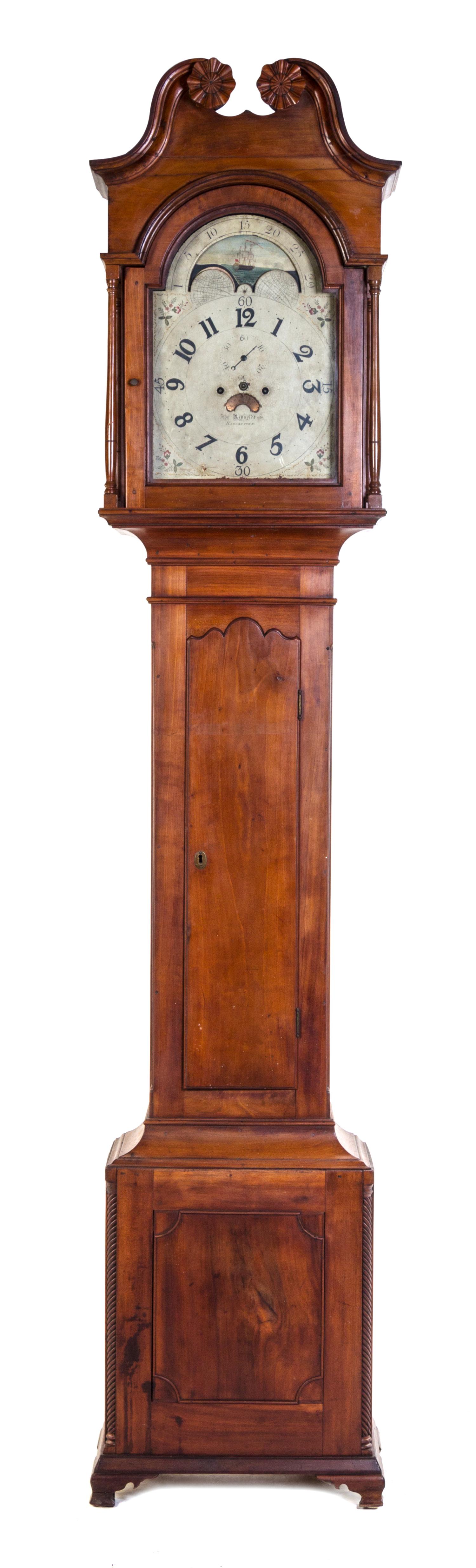 An American Cherry Tall Case Clock Height 99 inches. — JOHN REYNOLDS, HAGERSTOWN, MD