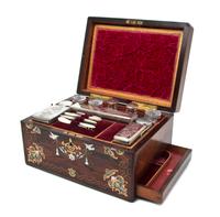 A Victorian Brass and Mother-of-Pearl Inlaid Dresser Box, Width of box 12 inches.