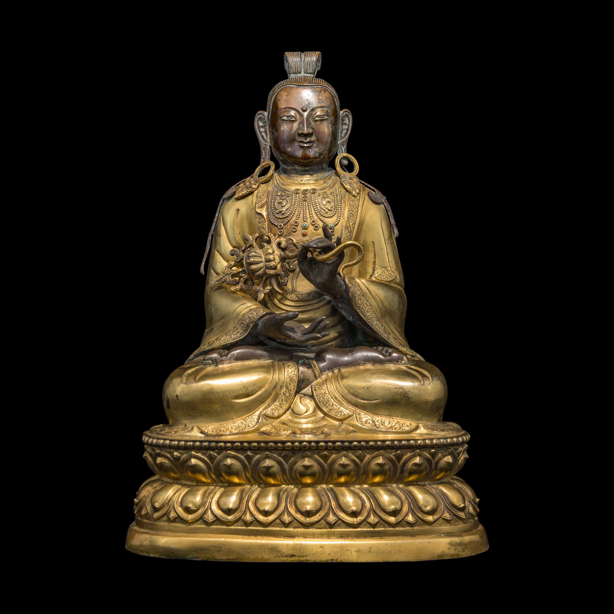 A Large Mongolian Parcel Gilt and Repoussé Figure of a Bodhisattva, Qing Dynasty 清 蒙古銅鎏金大佛