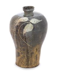 A Korean Black Glazed Pottery Vase, Maebyong KORYO DYNASTY Height 13 1/2 inches. — KORYO DYNASTY