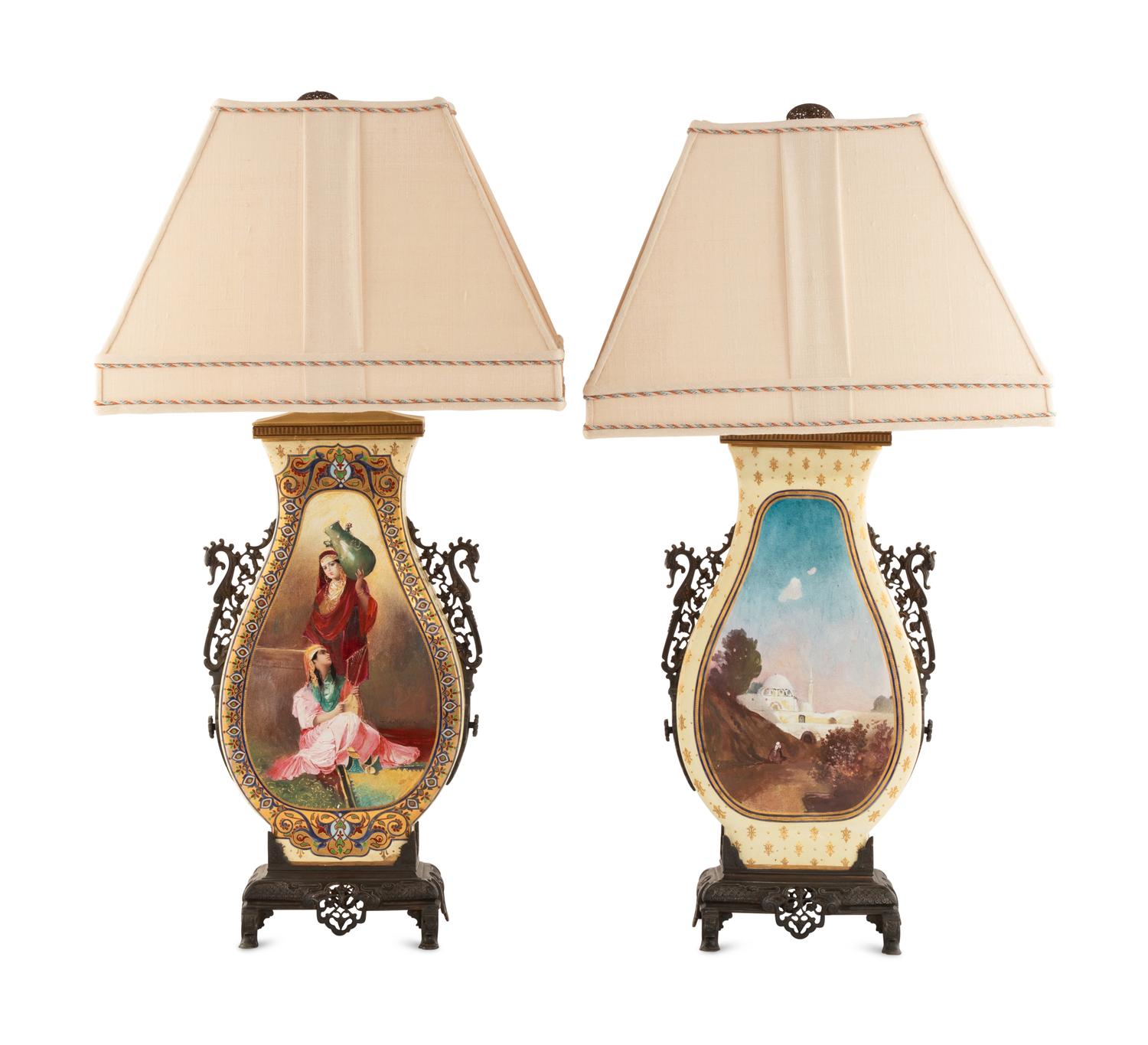 A Pair of French Bronze Mounted Painted Porcelain Vases