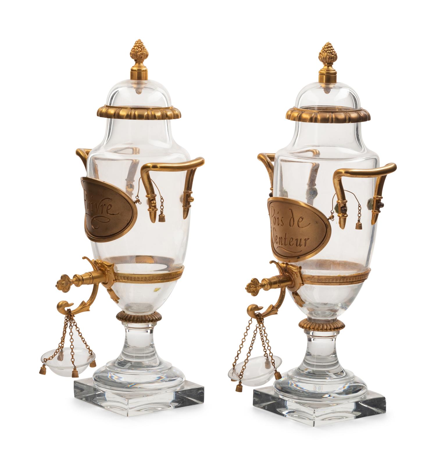 A Pair of French Gilt-Bronze Mounted Glass Drink Dispensers