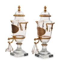 A Pair of French Gilt-Bronze Mounted Glass Drink Dispensers