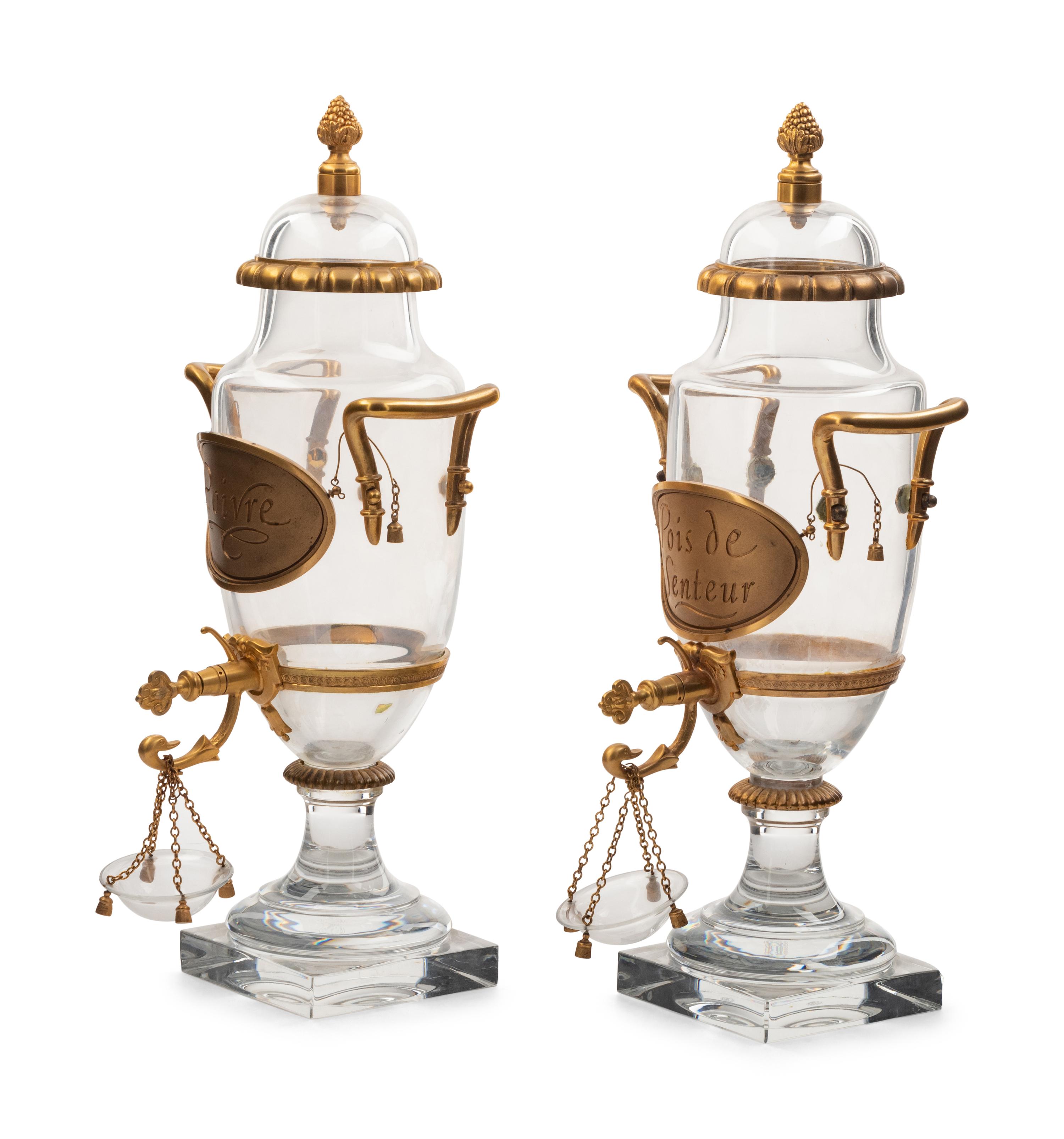 A Pair of French Gilt-Bronze Mounted Glass Drink Dispensers