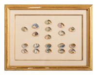 Nineteen Japanese Kai-awase Paint and Gilt Decorated Shell Game Pieces