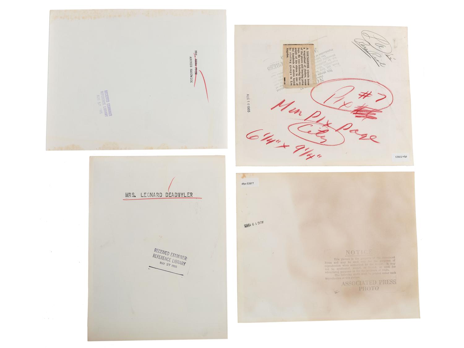 [CIVIL RIGHTS -- WATTS RIOTS]. A group of 7 press photographs featuring scenes from the Watts Uprising in Los Angeles and the wrongful death inquest of Leonard Deadwyler.