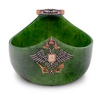 A Russian 14-Karat Gold, Enamel and Diamond Mounted Jade Kovsh