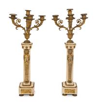 A Pair of Louis Philippe Gilt Metal and Marble Four-Light Candelabra
