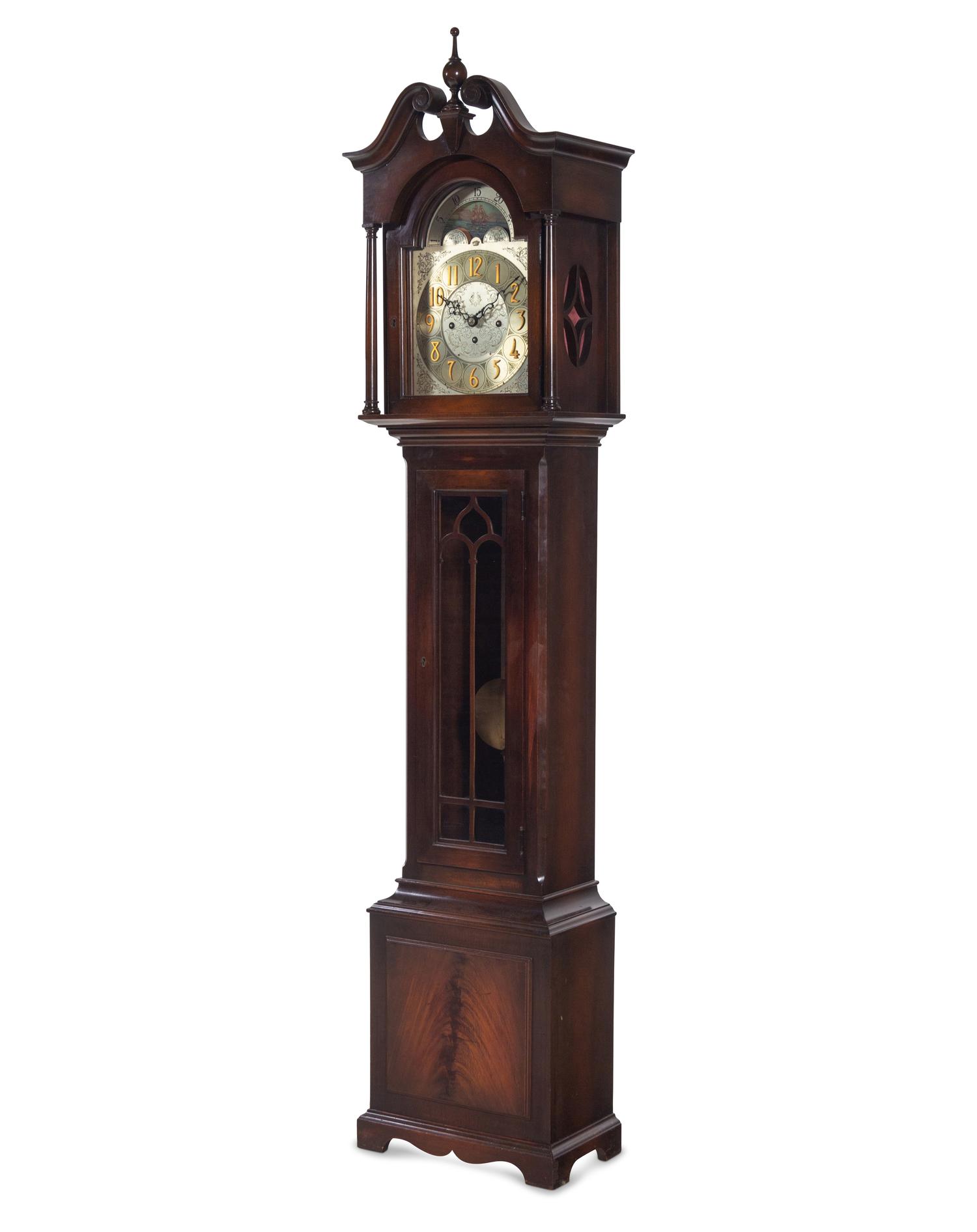 A Chippendale Style Mahogany Five-Tube Tall Case Clock