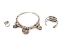 Navajo Silver and Turquoise Necklace, Cuff Bracelet, AND Ring