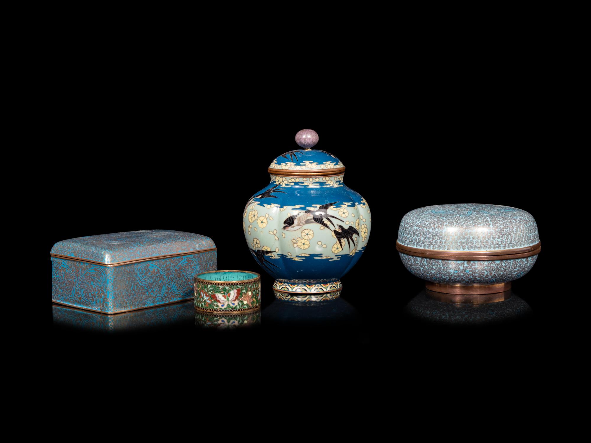 21 Blue Ground Cloisonné Vessels