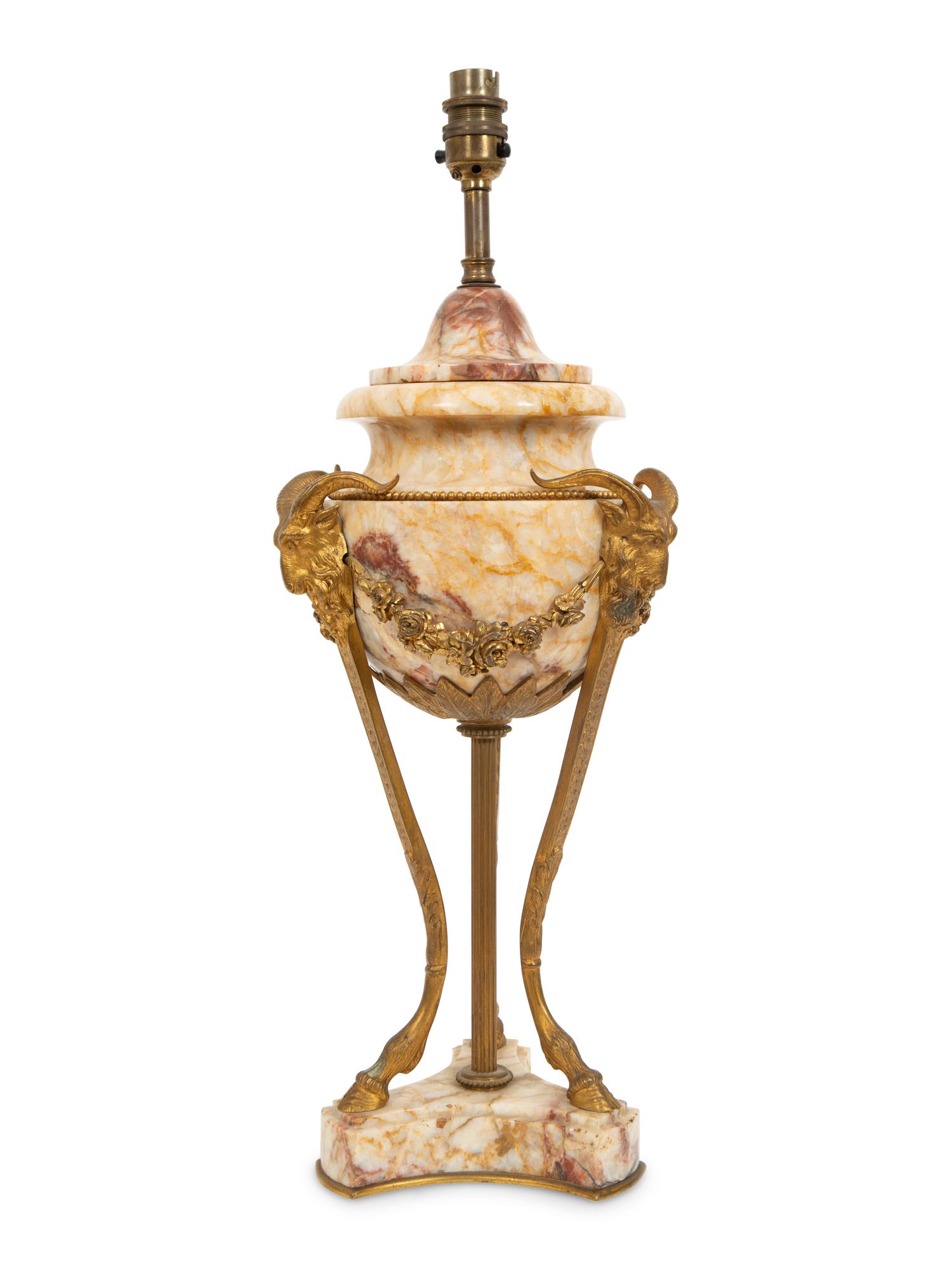 An Empire Style Gilt Bronze Mounted Marble Urn-form Table Lamp