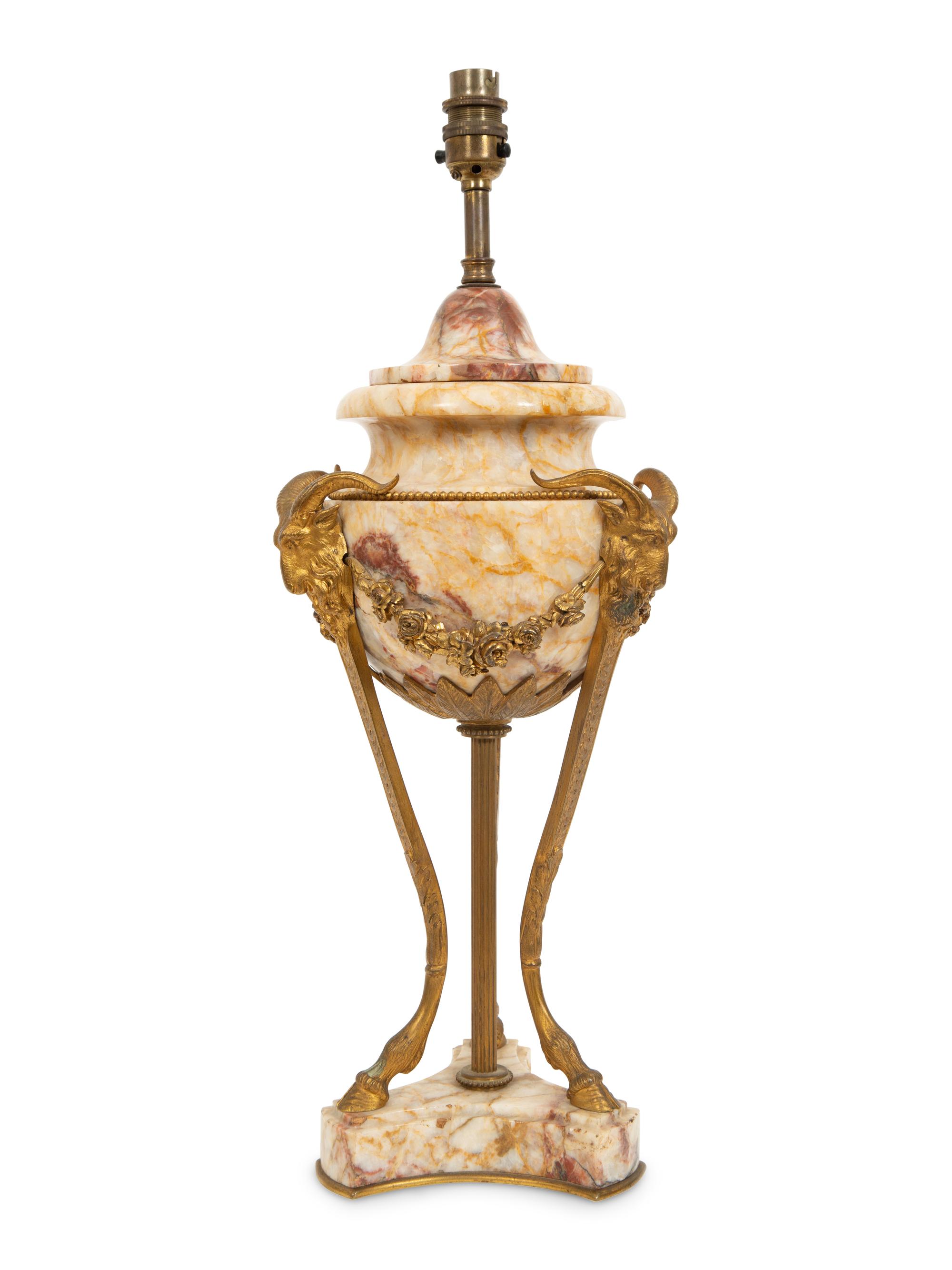 An Empire Style Gilt Bronze Mounted Marble Urn-form Table Lamp