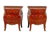 A Pair of Louis XV Style Gilt Metal Mounted Marble-Top Small Commodes