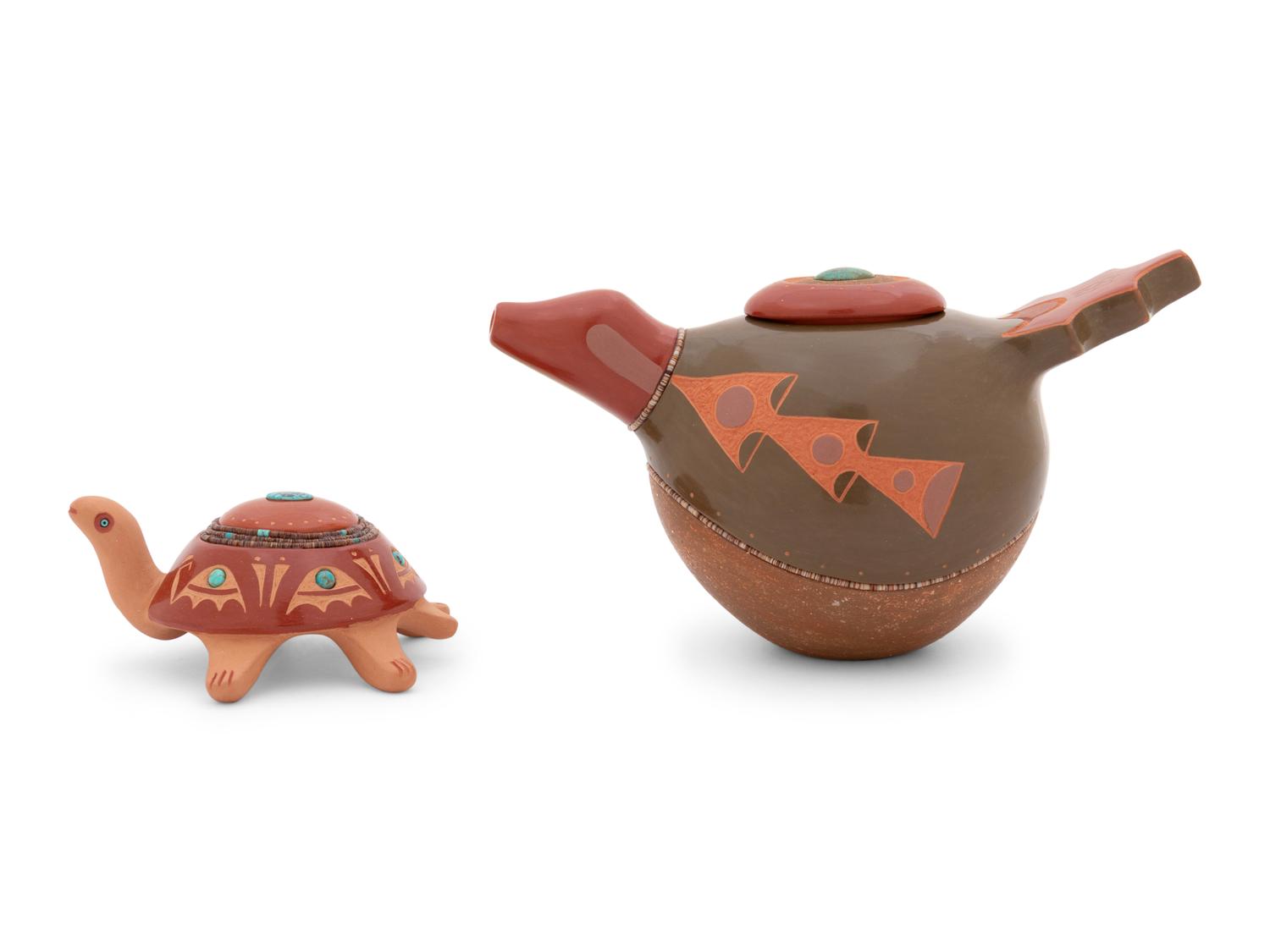 Sgraffito Redware Jars, with Turquoise and Heishi