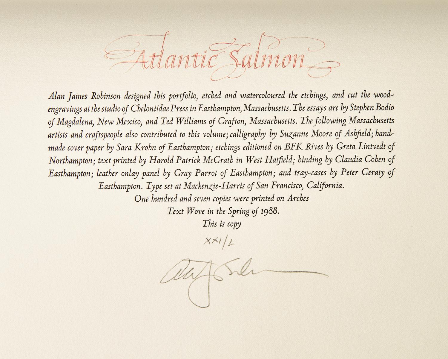 [Cheloniidae Press] Bodio, Stephen, and Ted Williams. Atlantic Salmon Salmo Salar