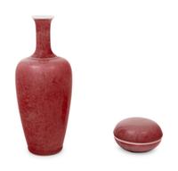 Two Chinese Peach Blossom Glazed Porcelain Wares