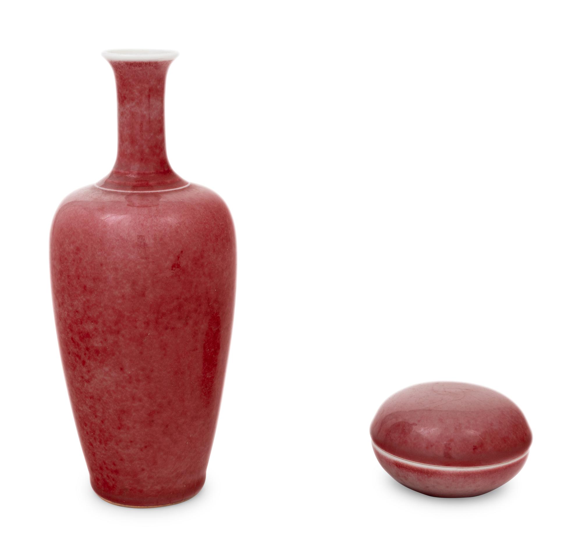 Two Chinese Peach Blossom Glazed Porcelain Wares