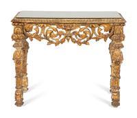 A Regence Style Giltwood Console Table with Black Glass Inset Top