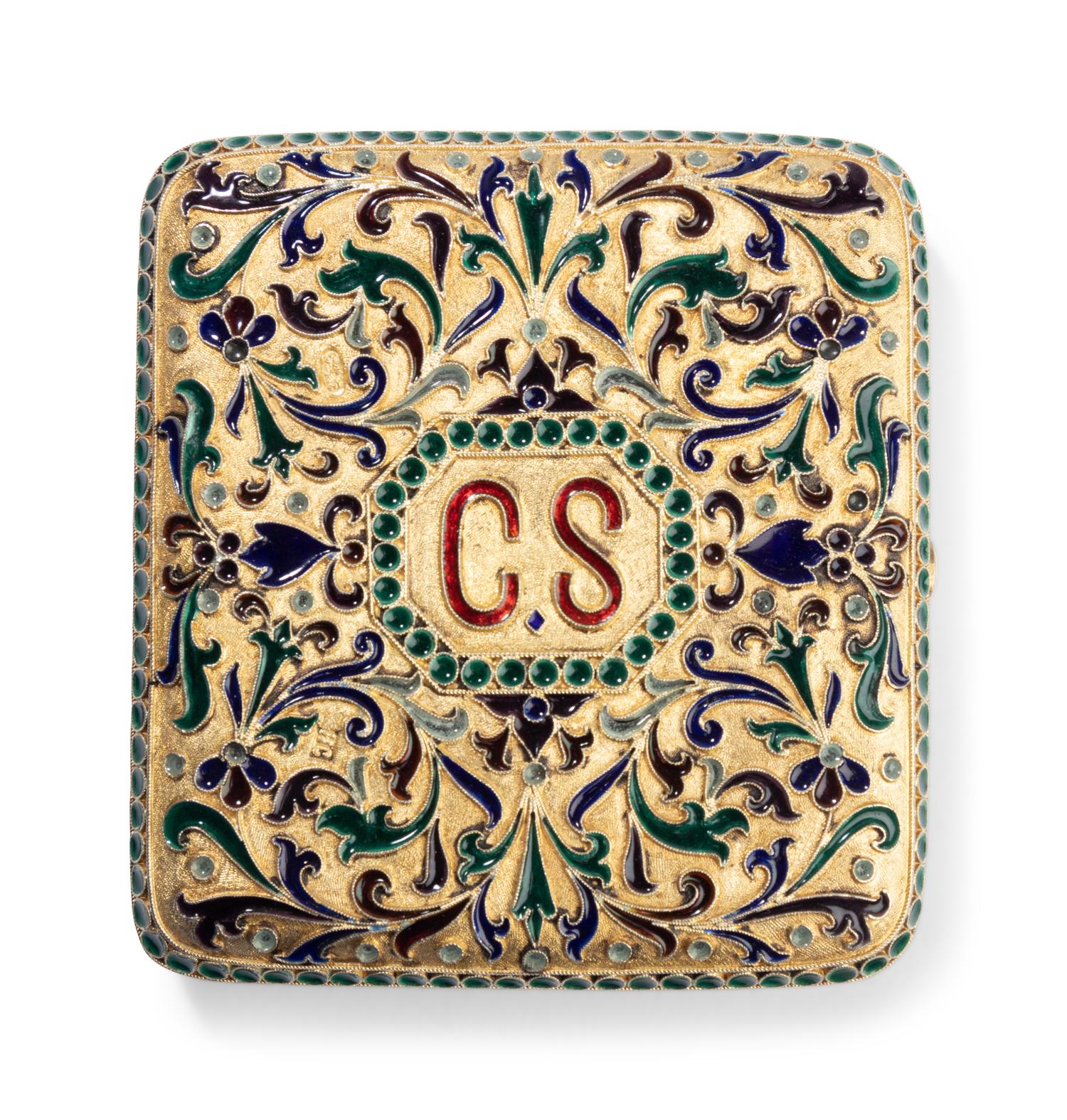 A Russian Plique-à-Jour Enamel Silver-Gilt Cigarette Case