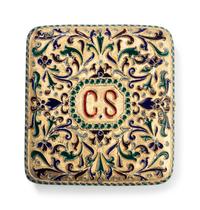A Russian Plique-à-Jour Enamel Silver-Gilt Cigarette Case